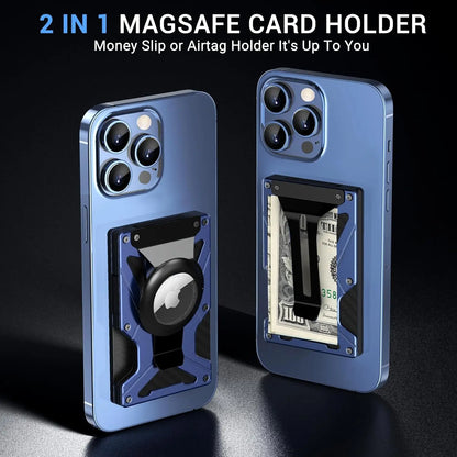 MagSafe Wallet & Money Clip with AirTag Holder + Magnetic Sheet — Fits Magnetic & Non-Magnetic Phones