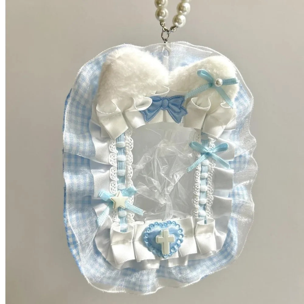 Kawaii Plush Photocard Holder - Lolita Lace Ribbon Idol Photo Display Case