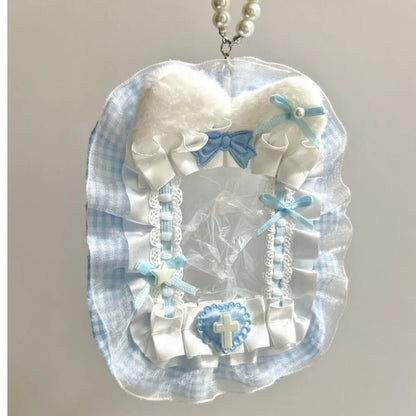 Kawaii Plush Photocard Holder - Lolita Lace Ribbon Idol Photo Display Case