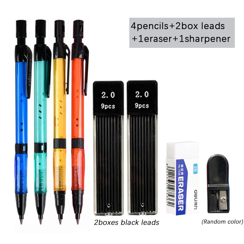 2.0mm Mechanical Pencil Set with 2B Black & Color Lead Refills – Automatic Drawing, Sketching & Writing Pencils for School & Art