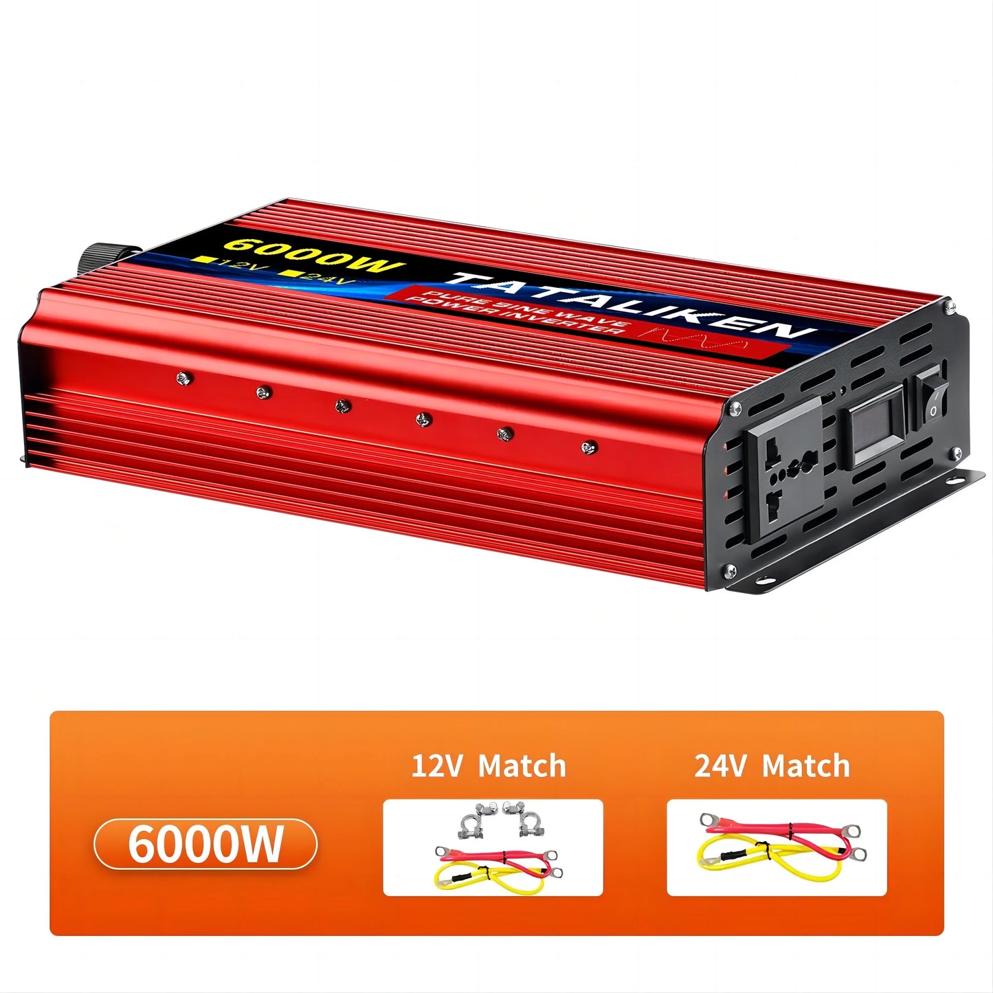 Pure Sine Wave Power Inverter 1000W–4000W – DC 12V/24V to AC 220V 50Hz Converter with Universal Socket Charger Adapter