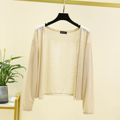 Plus Size Women's Thin Cardigan – Long Sleeve, Sun Protection, Loose Fit, Front-Open Air-Conditioned Cover-Up Top