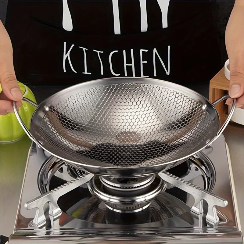29cm Stainless Steel Honeycomb Skillet – Non-Stick, Scratch-Resistant Pan with Handle for Pasta & Steak