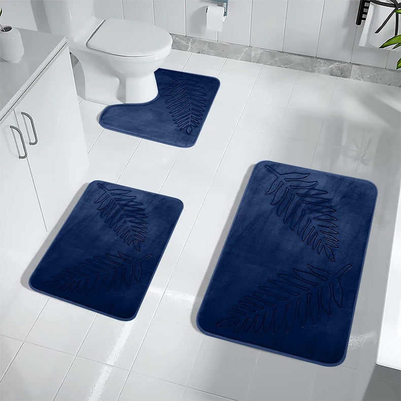 3Pcs Anti-Slip Bath Rug Set – Non-Slip Quick Dry Absorbent Bathroom Mat, Machine Washable Shower Carpet for Home