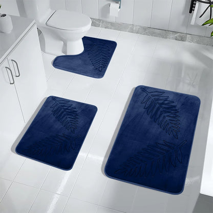 3Pcs Anti-Slip Bath Rug Set – Non-Slip Quick Dry Absorbent Bathroom Mat, Machine Washable Shower Carpet for Home