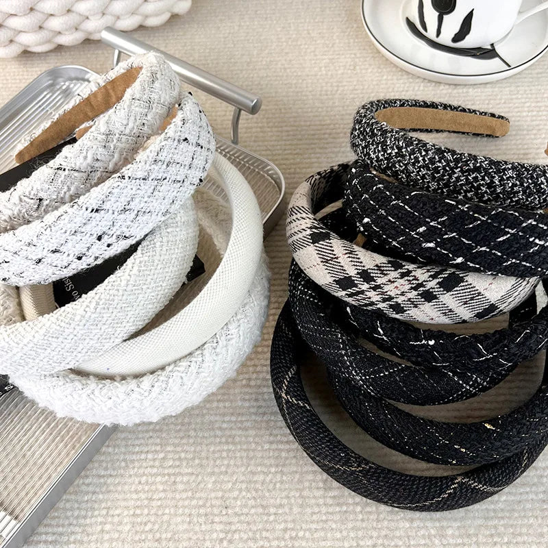 Autumn/Winter Black & White Plaid Headband – Sponge Wide Hair Band, Elegant Hair Hoop for Women & Girls, Fashion Hair Accessories