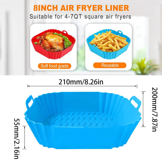 Reusable Silicone Air Fryer Liner Basket with Non-Stick Baking Tray & Pizza Pan for Kitchen Cooking