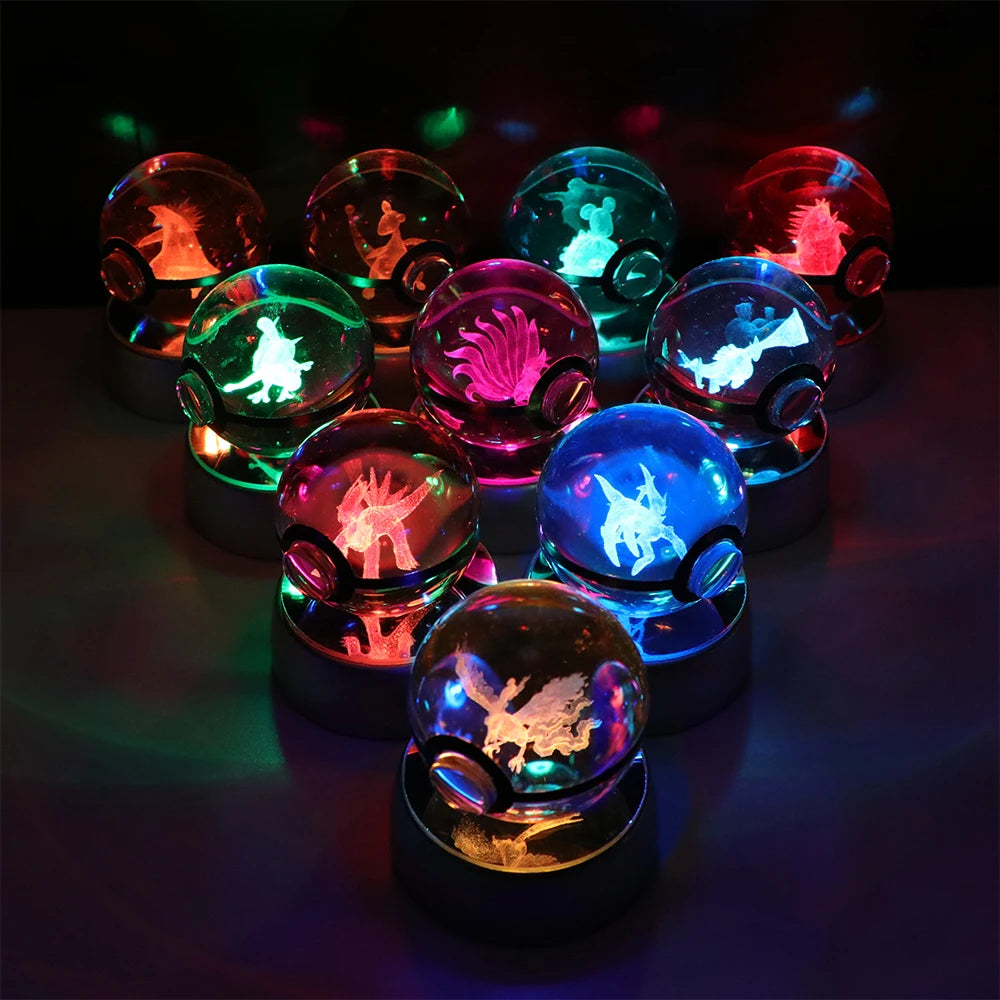 Pokemon Crystal Ball Night Light – Pikachu, Gengar, Eevee, Mewtwo & Lucario LED Pokeball, Kids Birthday Gift & Home Decor