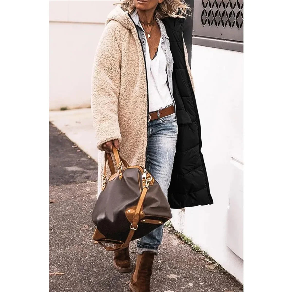 Women's Winter Hooded Quilted Jacket – Reversible Solid Puffer Coat, Thick Long Sleeve Casual Outerwear