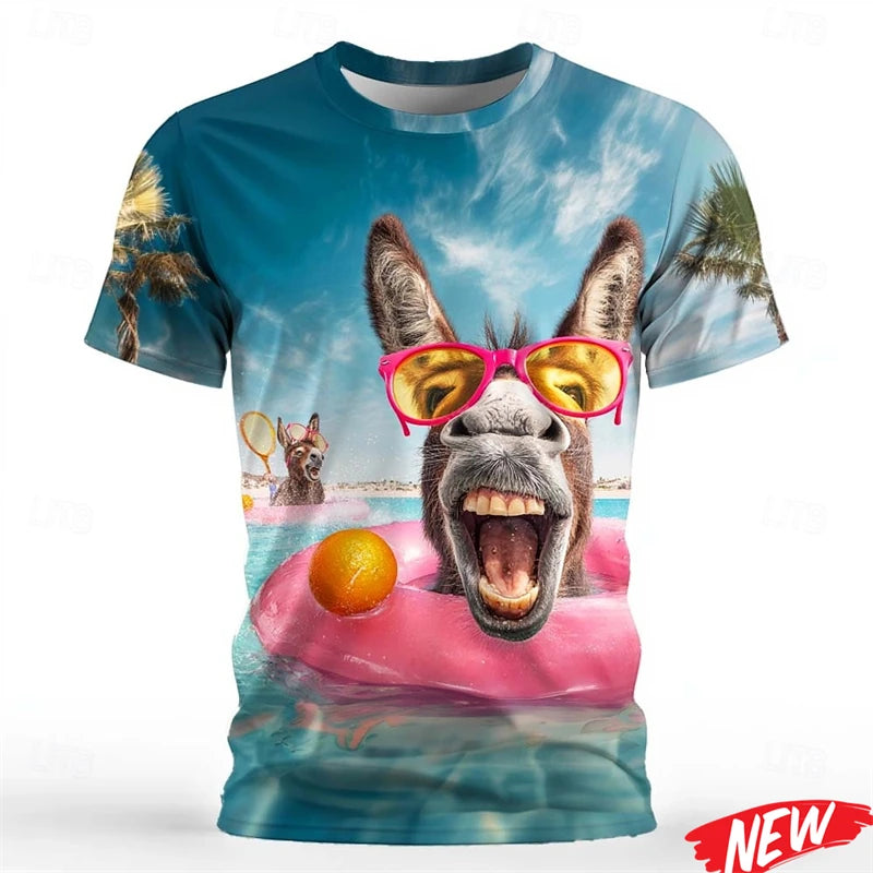 Funny Cow & Donkey 3D Print T-Shirt - Men's Casual Crew Neck Streetwear Tee