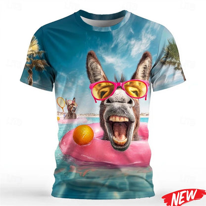 Funny Cow & Donkey 3D Print T-Shirt - Men's Casual Crew Neck Streetwear Tee