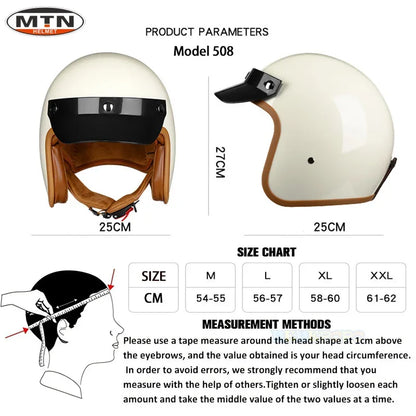 Vintage 3/4 Motorcycle Helmet — DOT Certified Synthetic Leather Jet Helmet, Model 508