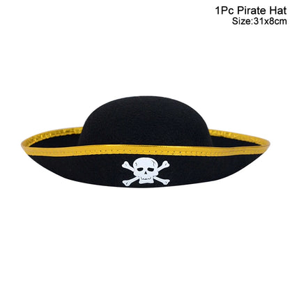 Pirate Party Favor Set - Kids Skull Hat Eye Patch Coins Ship Balloons Halloween Costume Decorations