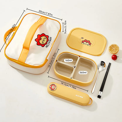 WORTHBUY 3-Grid Portable Lunch Box – Outdoor Sealed Divided Food Container, Detachable Plastic Microwave-Safe Box for Kids & Students