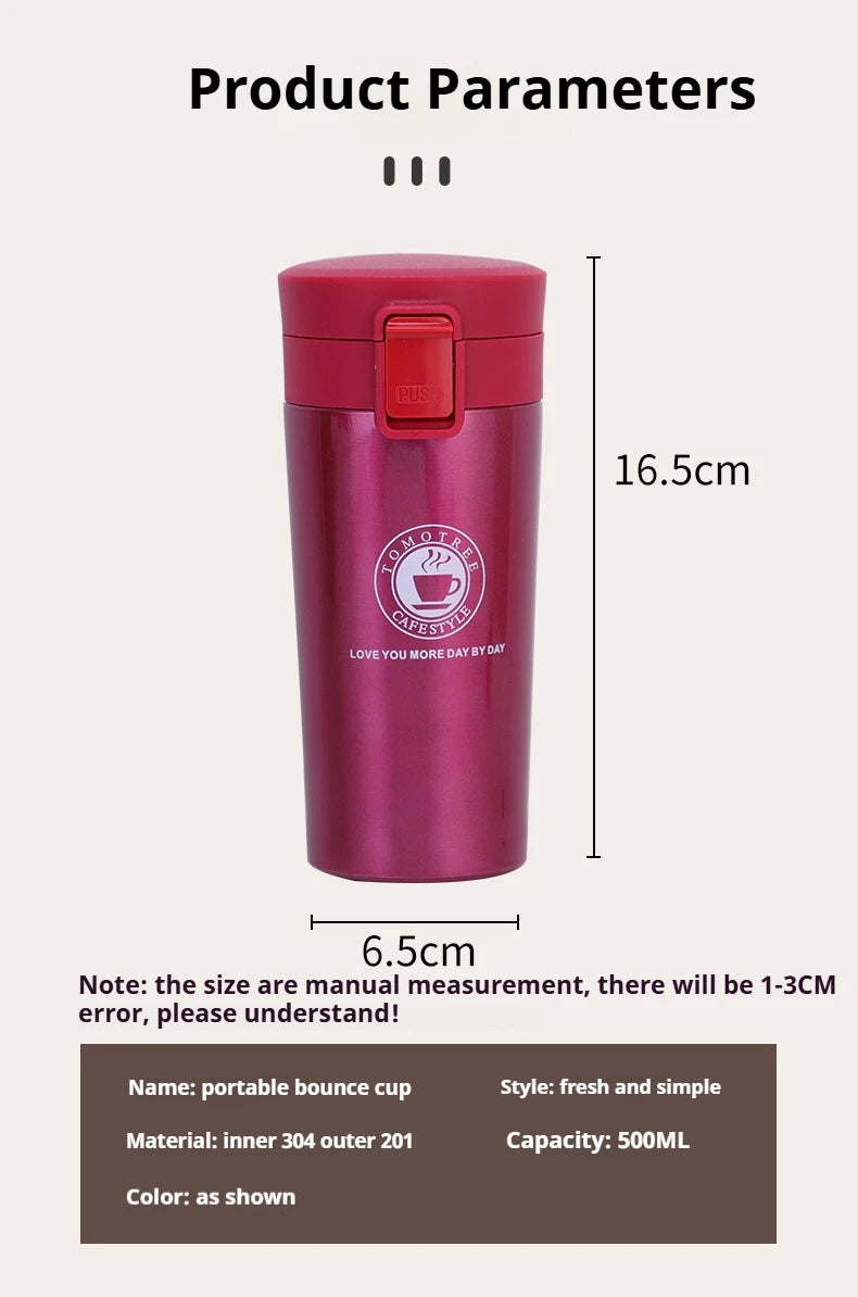 380/510ML Stainless Steel Vacuum Insulated Coffee Cup — Thermal Travel Mug Keeps Drinks Hot & Cold for Car & Outdoor Sports