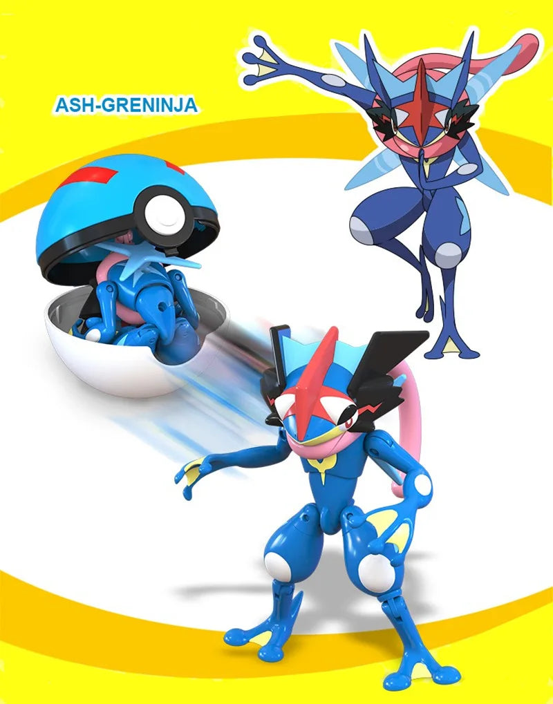 New Pokémon Action Figures – Pikachu, Charizard & Greninja Pocket Monster Poké Ball Deformation Toys for Kids Birthday Gifts