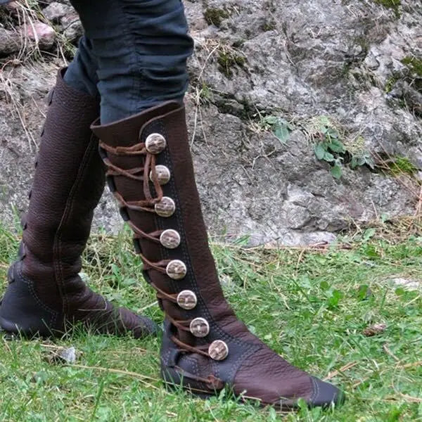 Medieval Steampunk PU Leather Boots – Retro Viking Pirate & Knight Cosplay Shoes for Men & Women, Carnival Party