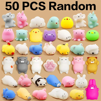 50–5PCS Kawaii Mochi Animal Squishy Toys – Anti-Stress Squeeze Balls for Kids Party Favors & Birthday Gifts