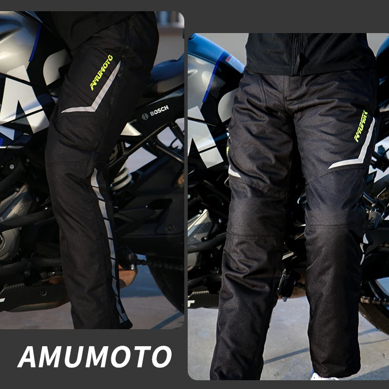 AMU Motorcycle Quick Take-Off Pants - Waterproof, Windproof, Thermal Protective Gear for Men & Women