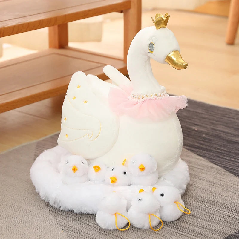 Swan & Chick Family Plush Toy — Lifelike Mother and Baby Stuffed Animals with Nest for Kids