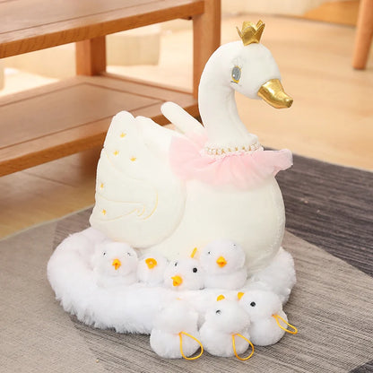 Swan & Chick Family Plush Toy — Lifelike Mother and Baby Stuffed Animals with Nest for Kids