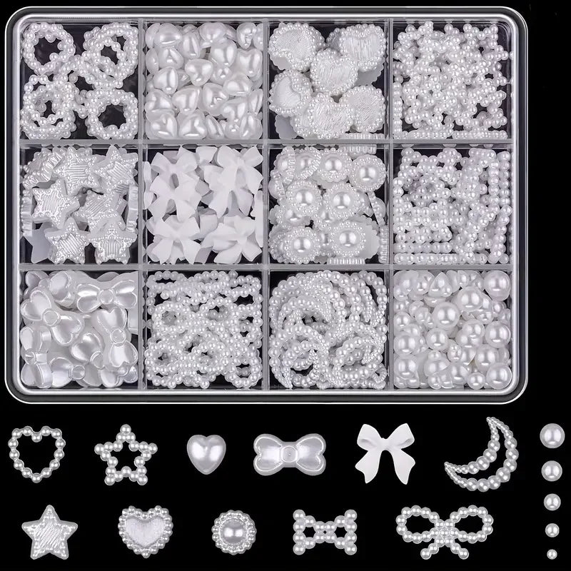 12 Grids Mixed Resin Bowknot Nail Art Decorations – 3D Acrylic Charms & Kawaii Colorful Rhinestone DIY Manicure Parts