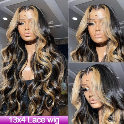 1B/27 Body Wave Human Hair Wig – 30” 13x4 HD Lace Frontal Ombre Blonde Brazilian Wig for Black Women