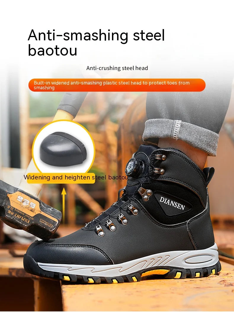 Rotating Button Safety Shoes for Men – Steel Toe, Indestructible, Puncture-Proof Work Sneakers & Protective Boots