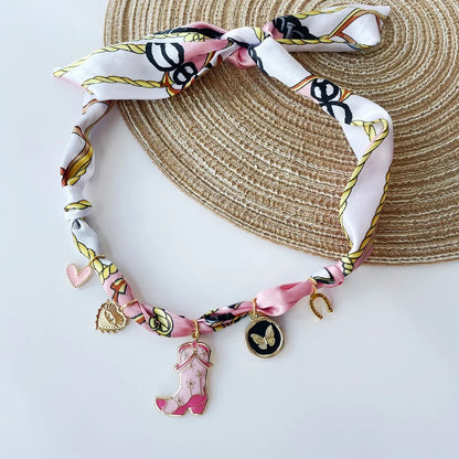 Bohemian Fabric Scarf Necklace - Sea Life, Heart & Floral Charm Pendant Vacation Jewelry Gift for Women