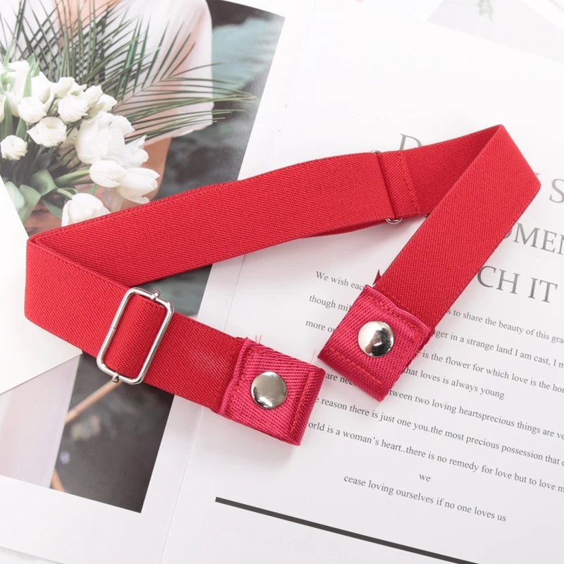 Elastic Buckle-Free Canvas Belt for Women – Stretch Waist Belt for Jeans & Pants, Invisible Lazy Belt
