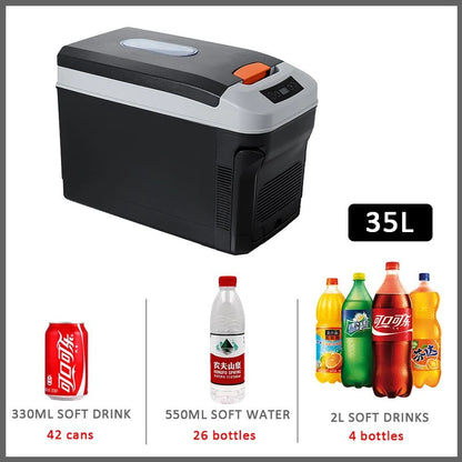 35L Mini Car Refrigerator with Freezer – DC12/DC24V Dual-Use Portable Fridge for Home, Camping, Truck & Caravan