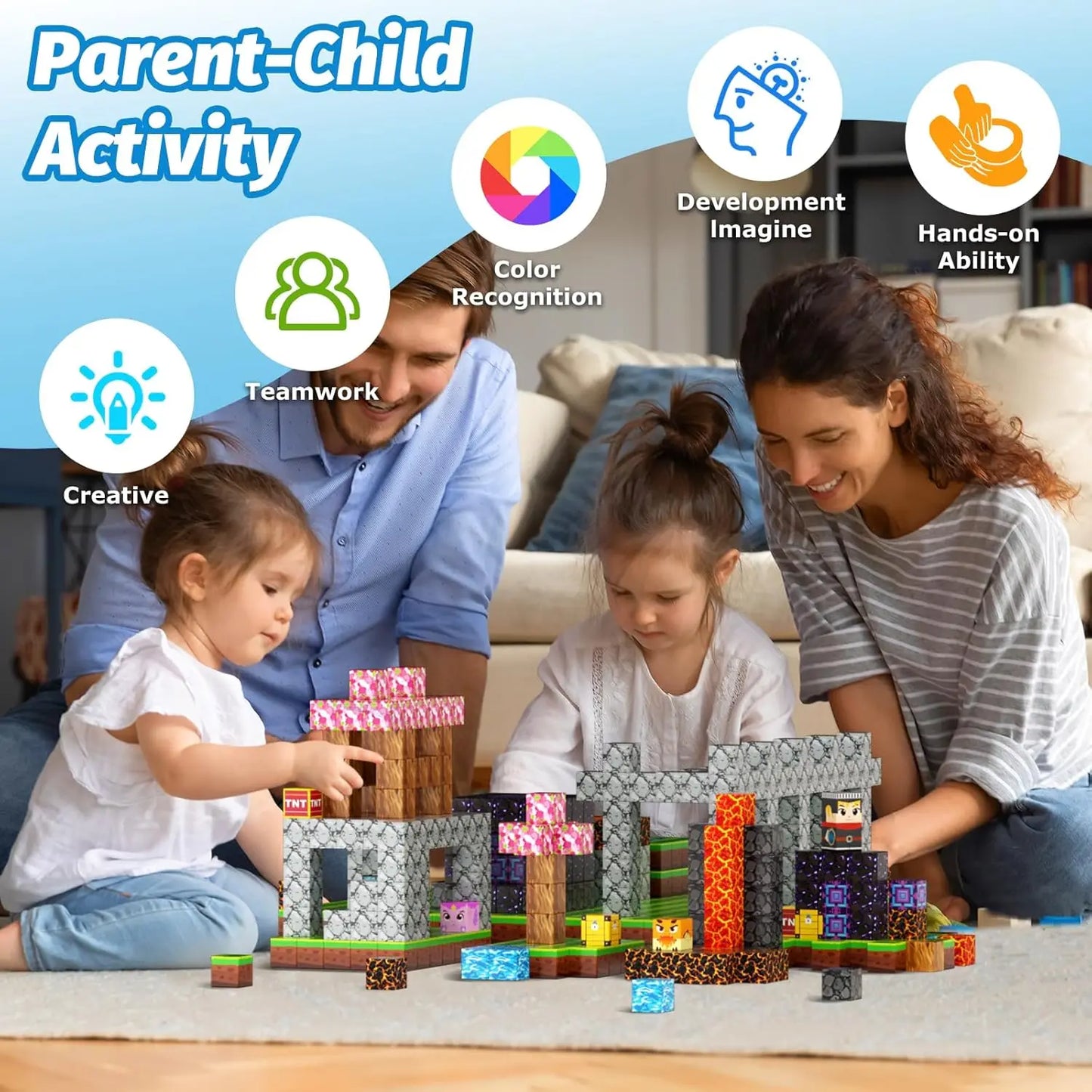 Magnetic Building Blocks – Mine World Magnet Cube STEM Toy for Kids 3+, DIY Montessori Sensory Model for Boys & Girls
