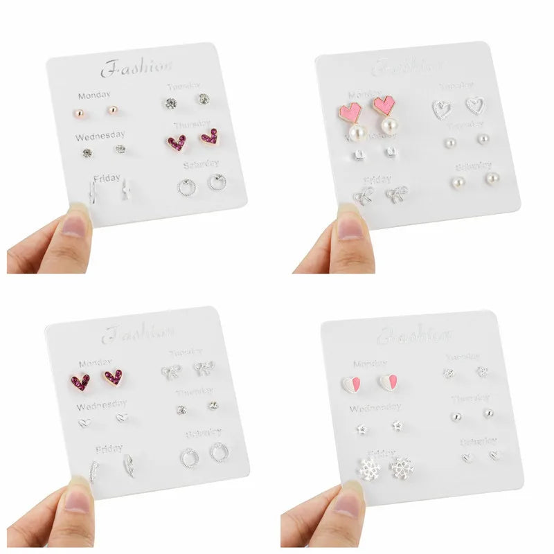 S925 Silver Stud Earrings Set - Simple Cute Mini Earrings for Women Girls Exquisite Jewelry Gift Wholesale