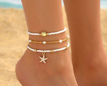 Beach Bead Anklet for Women – Retro Fashion Beaded Stone Pendant Ankle Chain Summer Beach Jewelry Boho Style Anklet for Girls