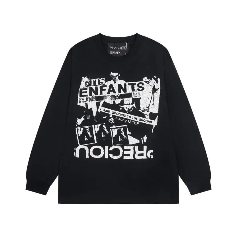 Washed Casual Hoodie Sweatshirt — Unisex Loose-Fit Street Style Crew Neck with Lip Print Letter Design, Vintage Comfortable Top