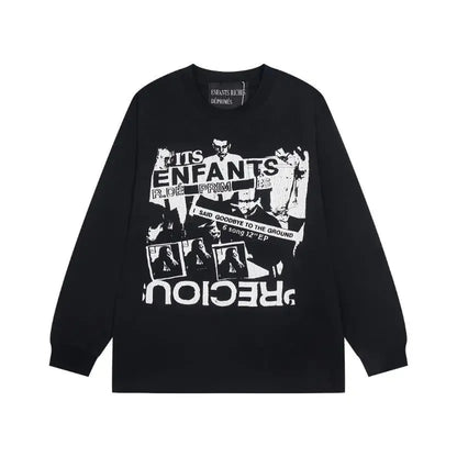 Washed Casual Hoodie Sweatshirt — Unisex Loose-Fit Street Style Crew Neck with Lip Print Letter Design, Vintage Comfortable Top