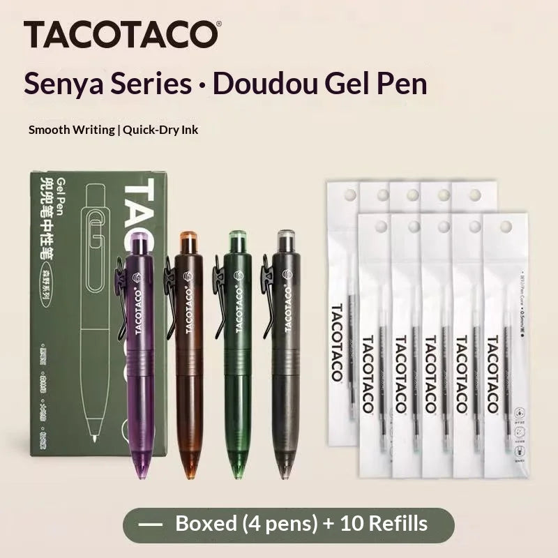TACOTACO Forest Series Gel Pens - 4-Piece 0.5mm Quick-Dry Black Ink Retractable Pens