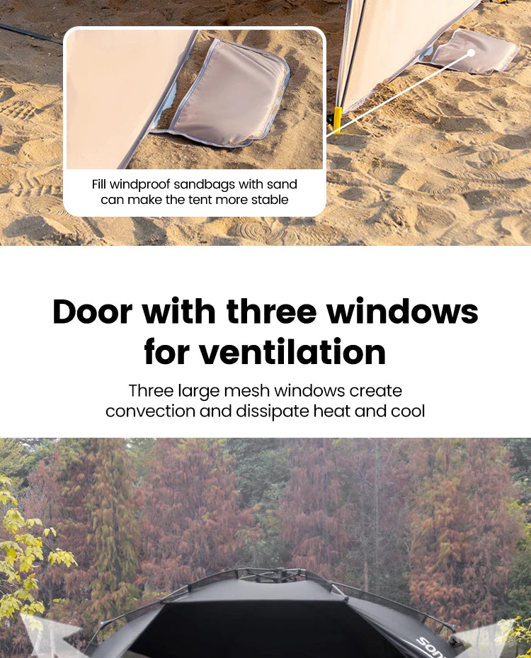 Sonuto Outdoor 3-4P One-Touch Camping Tent – Automatic Quick Open Beach, Fishing, Picnic & Family Travel Tent with Anti-UV Shade