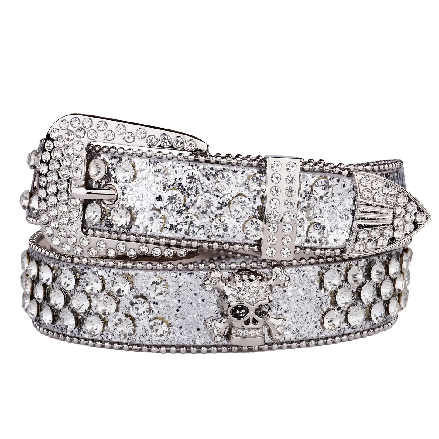 Rhinestone Skull Western Cowgirl Belt for Women & Girls – Studded PU Leather Country Style