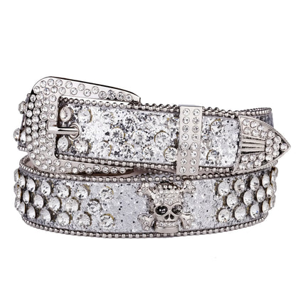 Rhinestone Skull Western Cowgirl Belt for Women & Girls – Studded PU Leather Country Style