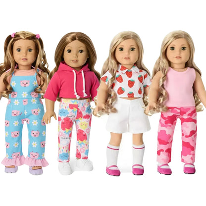 4-Piece Doll Clothes Set – Daily Pretty Dresses, Top & Pants for 43cm Born Baby Dolls & 18-Inch American Dolls, Festival Gift for Girls