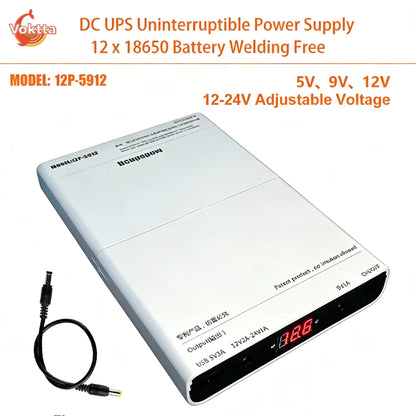 DC UPS 5V/9V/12V Power Supply - 12×18650 Battery Backup Box for Routers, Modems & Devices