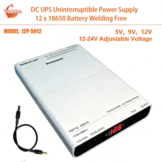 DC UPS 5V/9V/12V Power Supply - 12×18650 Battery Backup Box for Routers, Modems & Devices