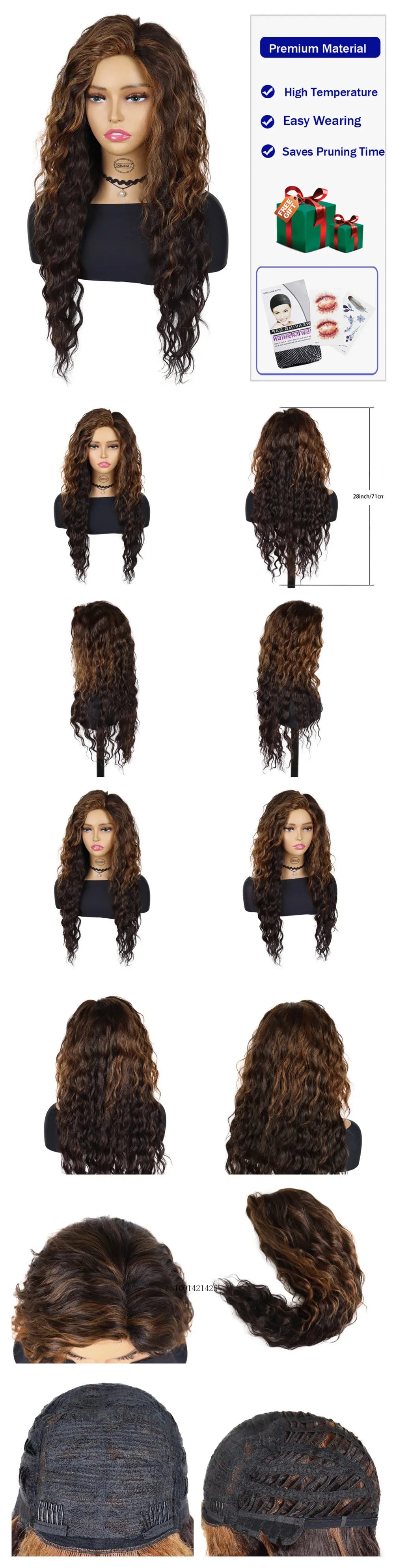 Ash Blonde Synthetic Wig – 26" Long Curly Ombre Hair, Fluffy Wave Wig for Women, Costume & Party Wig
