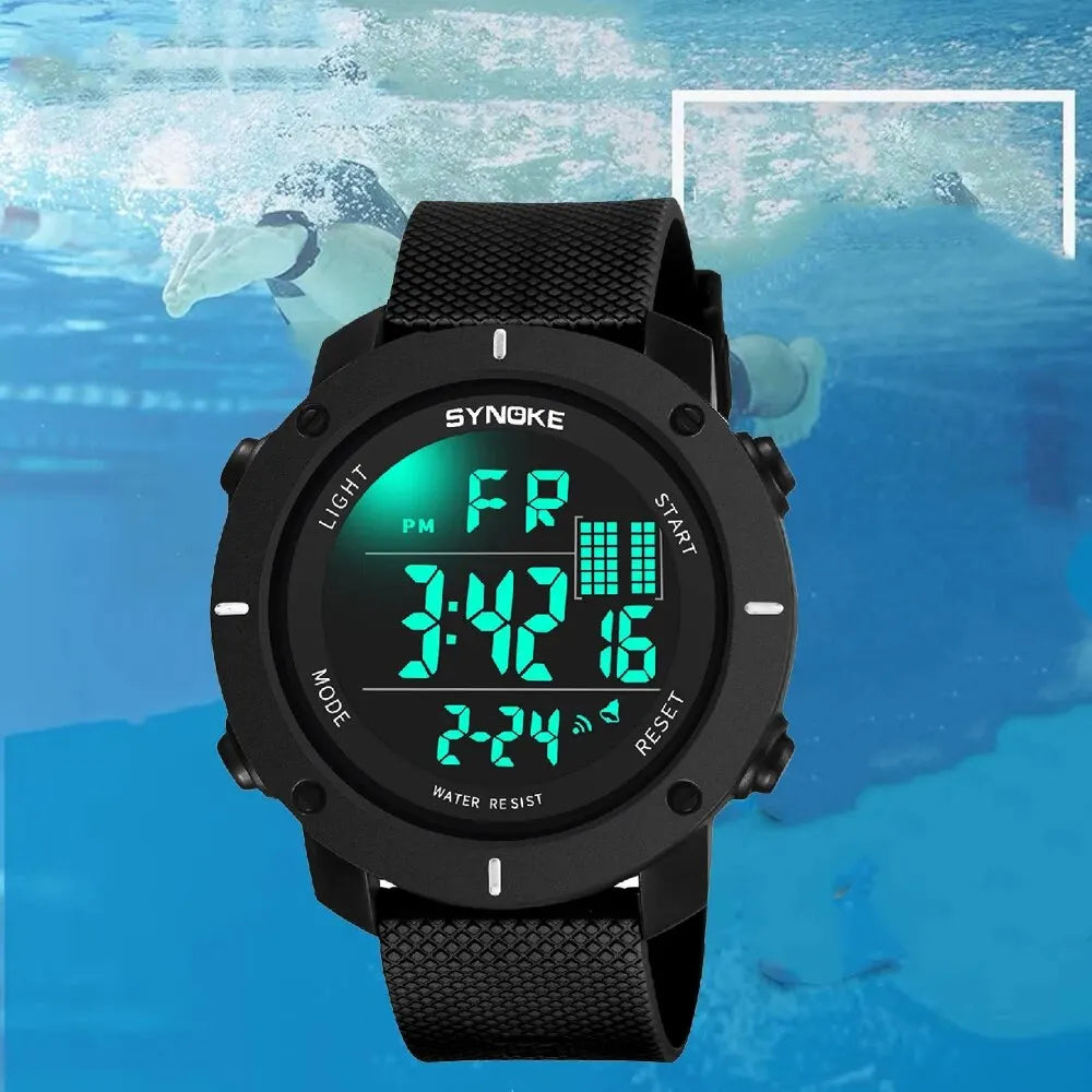 SYNOKE Men’s Waterproof Shock-Resistant Digital Sports Watch – Large Screen Luminous LED Multifunctional Outdoor Fashion Watch