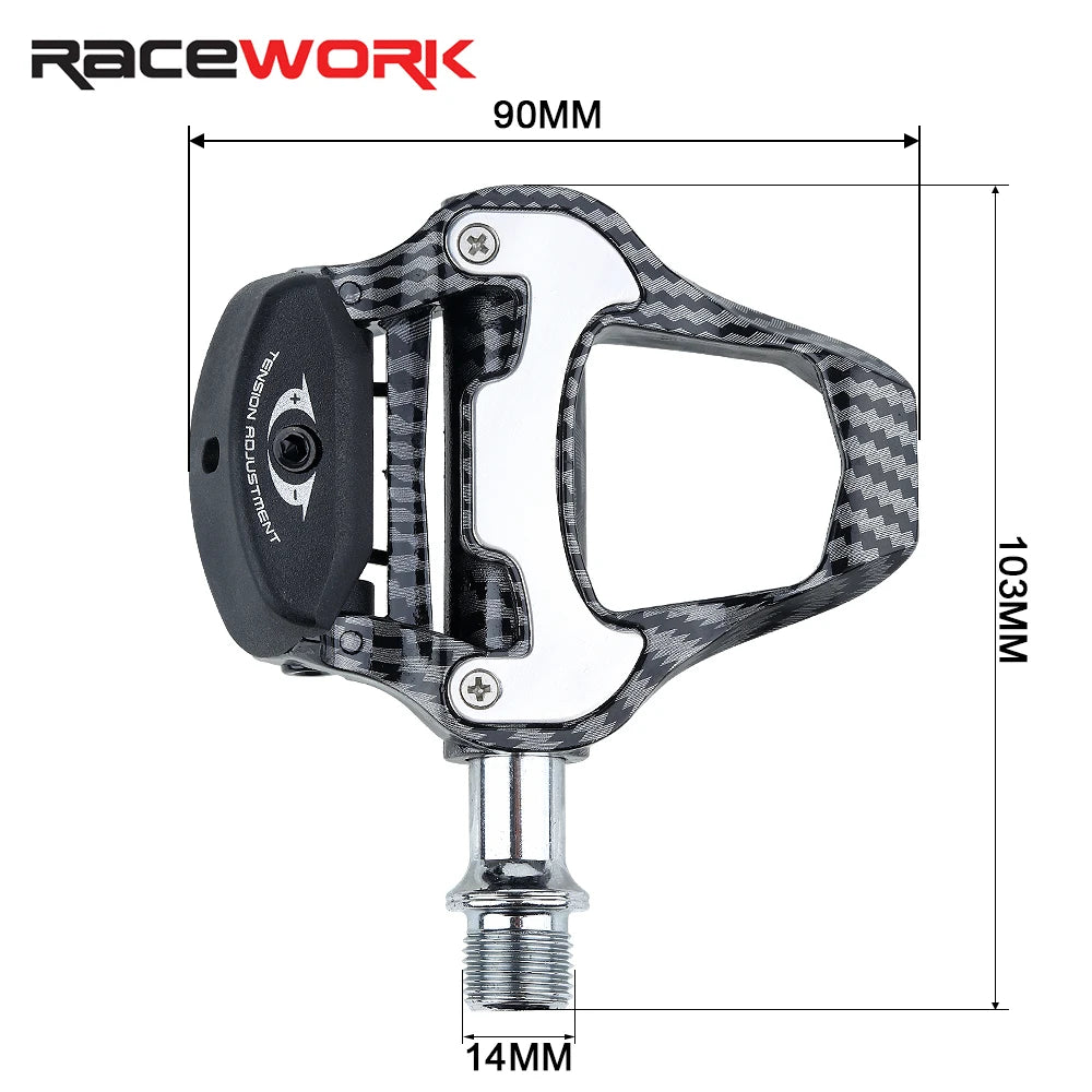RACEWORK Carbon Fiber Road Bike Pedals Ultra-Light SPD Keo Self-Locking Professional Cycling Pedals