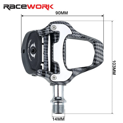 RACEWORK Carbon Fiber Road Bike Pedals Ultra-Light SPD Keo Self-Locking Professional Cycling Pedals