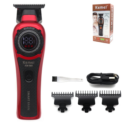 Kemei KM-999 Hair Trimmer for Men – DLC T-Blade, Zero Gapped, LED Display, Cordless USB Professional Hair Clipper