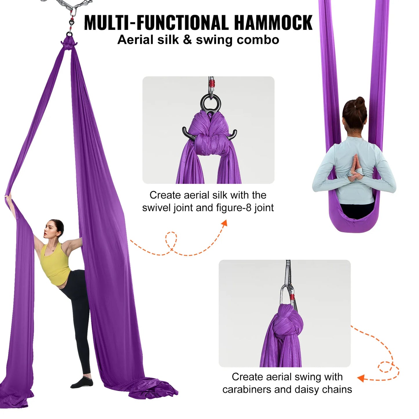 SucceBuy 8.7/11 Yards Aerial Yoga Hammock & Swing Starter Kit – Aerial Silk Fabric Yoga Strap Accessory for All Fitness Levels