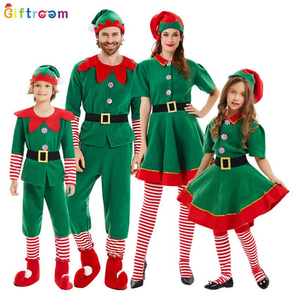 2025 Christmas Elf & Santa Costume Sets for Children and Adults – Green Elf Outfits, Holiday & Halloween Cosplay